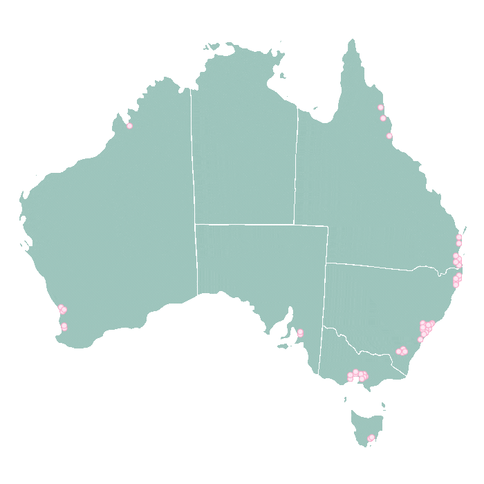Map of Australia showing where Rosa Traders distributes